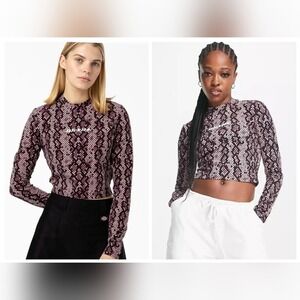 NWT Dickies Camden Long Sleeve Spotted‎ Cropped T-Shirt Top in Pink Size M